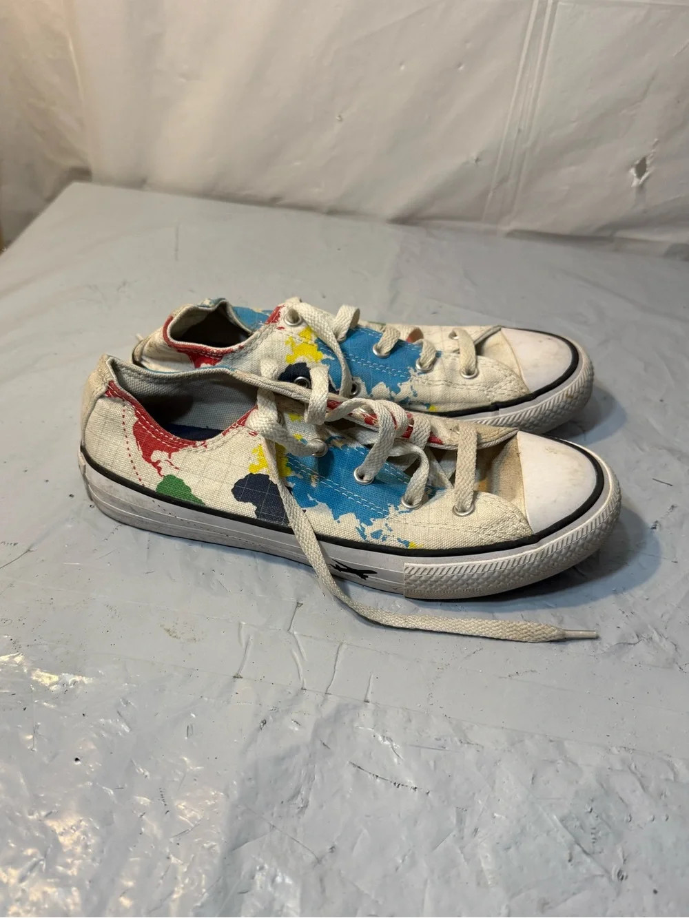 Converse All Star World Map print colorful sneakers Lace Up Shoes size 4